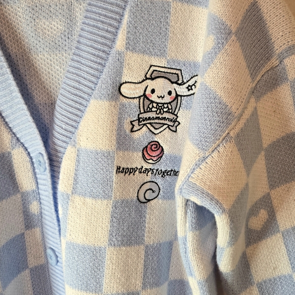Blue and White Checkered Cardigan with Cute Character - Picture 3 of 7